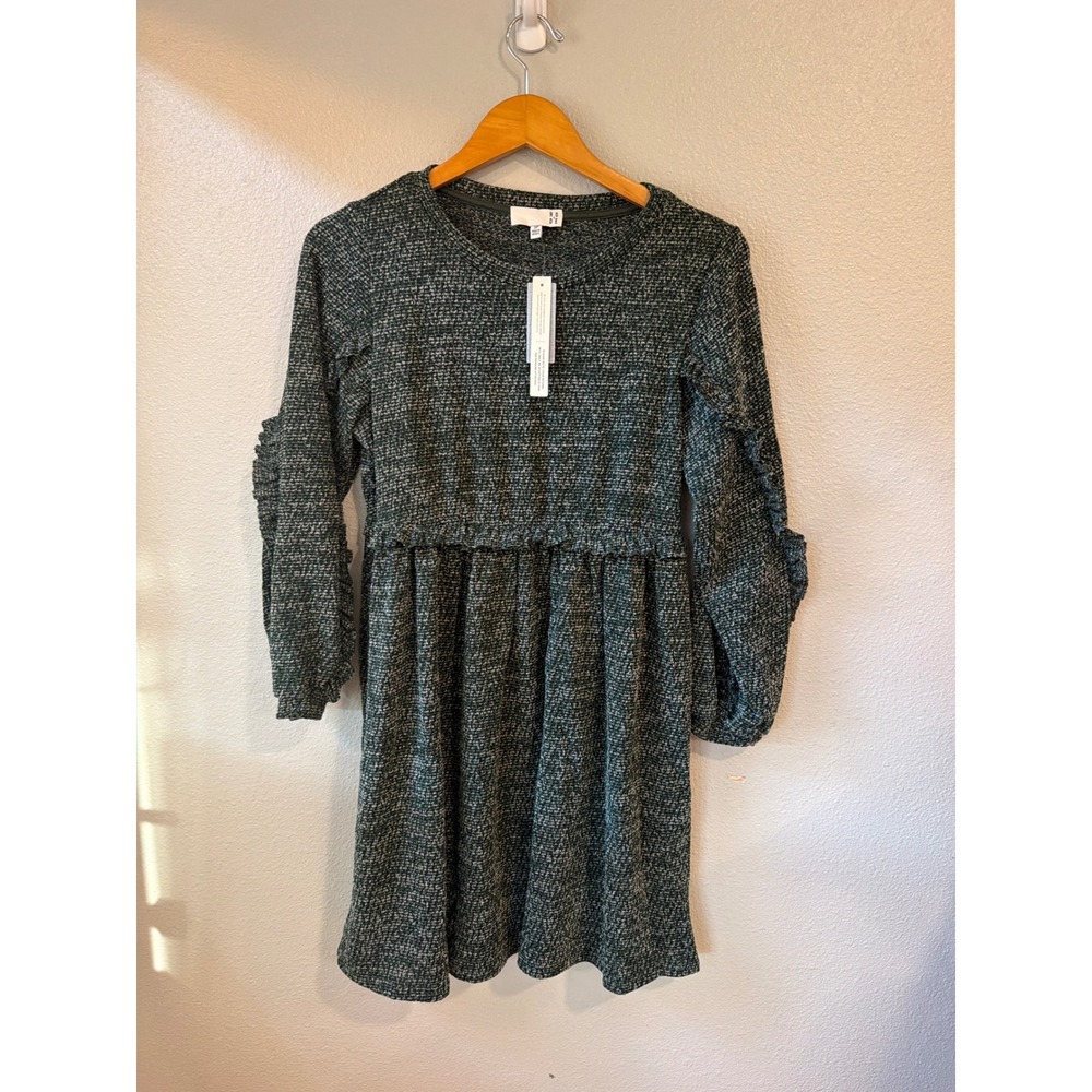 Ro & De Anthropologie Dress Women SP Green Marled Ruffle Babydoll NWT